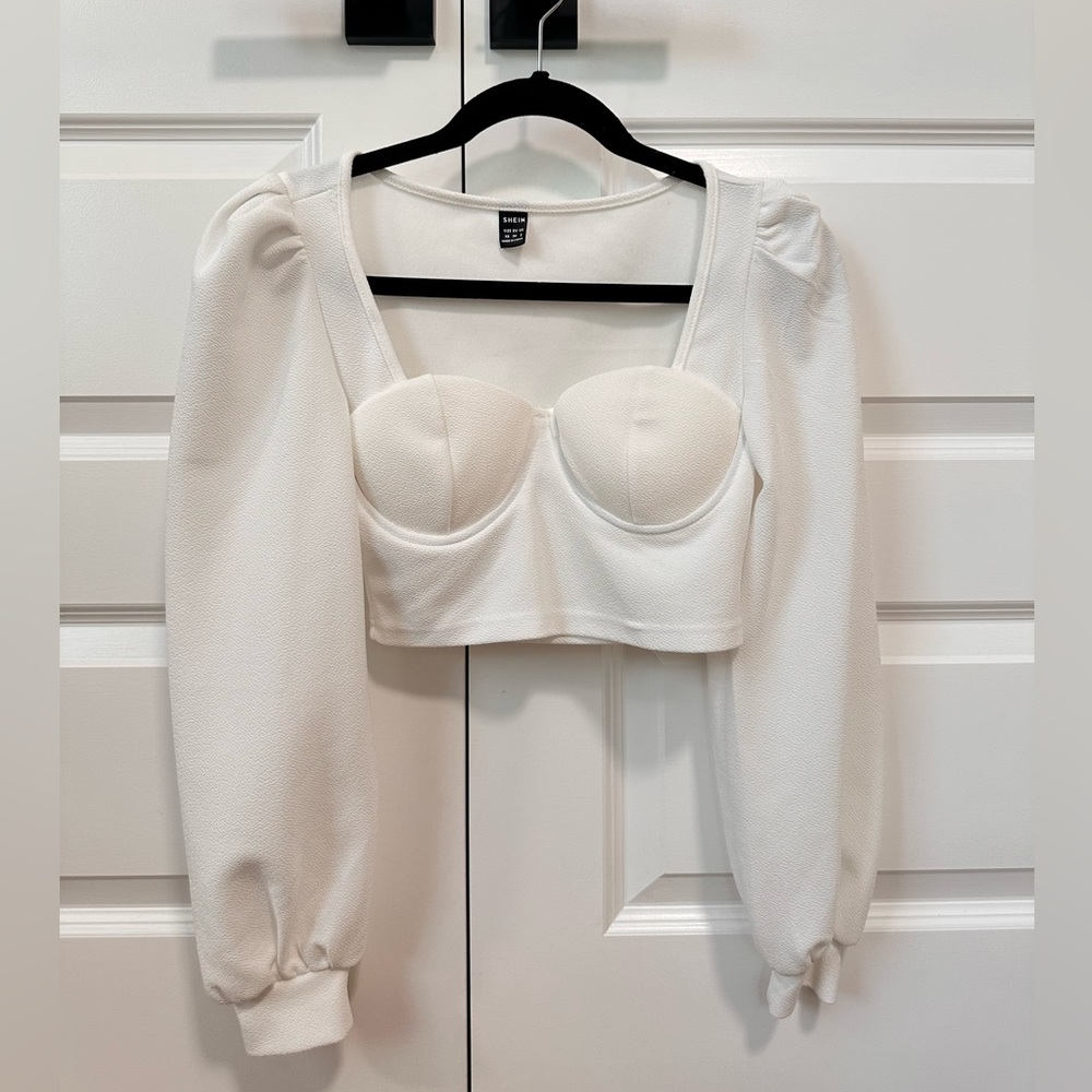 SHEIN women’s white puff sleeve padded crop top